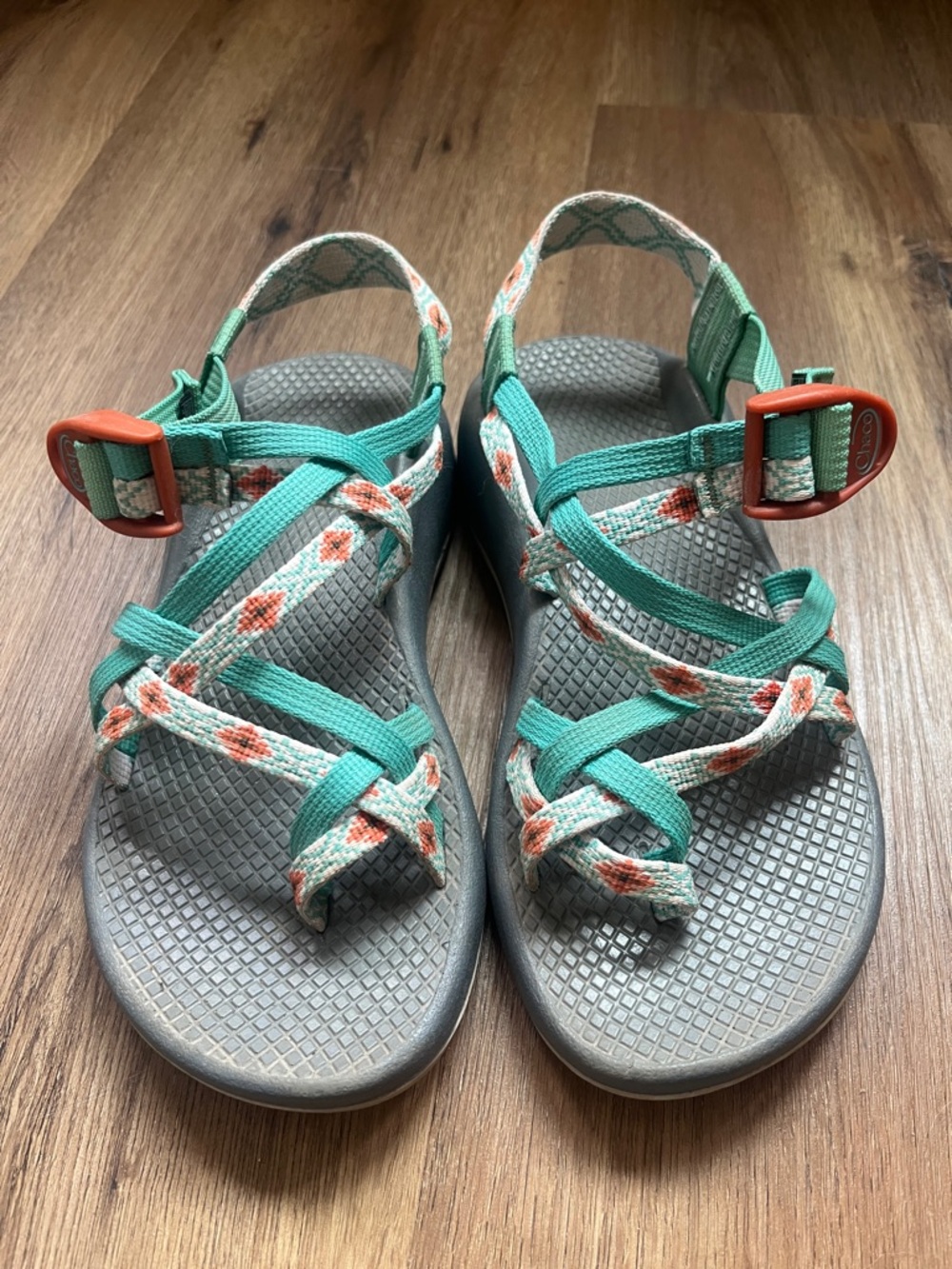 Teal and Coral Strappy Chaco Hiking Sandals